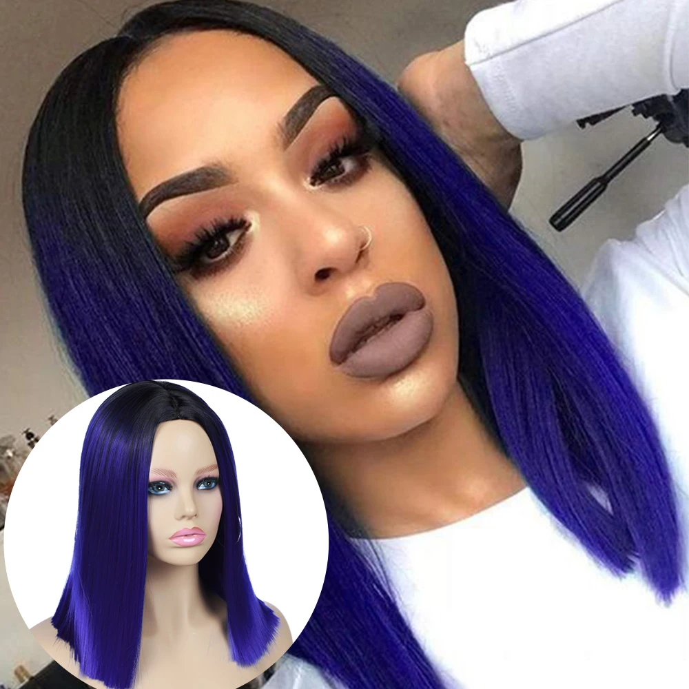 Женский парик из синтетических волос FAVE Ombre голубой розовый коричневый прямой