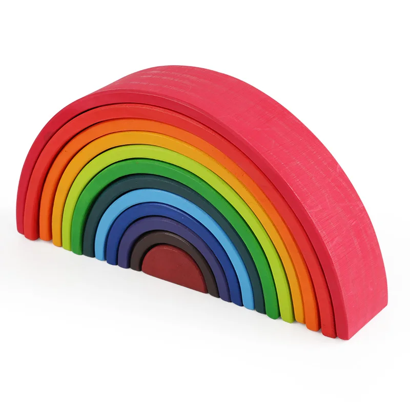 

A Large Rainbow Wooden Toy for Children, the Creative Rainbow Building Unit Montesol, Develops Children's Toys Wood Toy Gifts