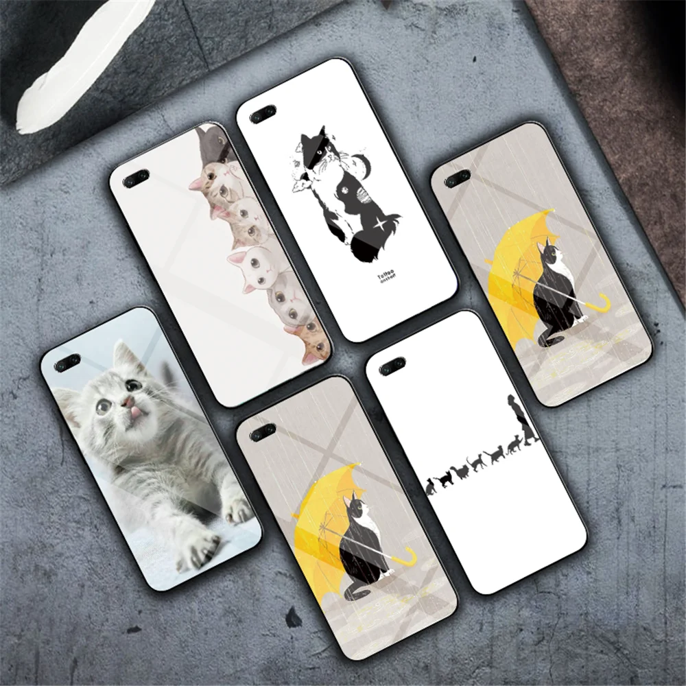 Забавная Милая задняя крышка с изображением кота для iphone XS Max XR X 5 5S 6 6S 7 8 Plus 11 Pro Max, милые чехлы из закаленного стекла