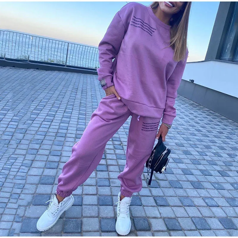 Letter Print Two Piece Tracksuit Women's Set Casual Sweatshirt High Waist Pants Sports Suits Female 2021 Spring Autumn Lady Sets