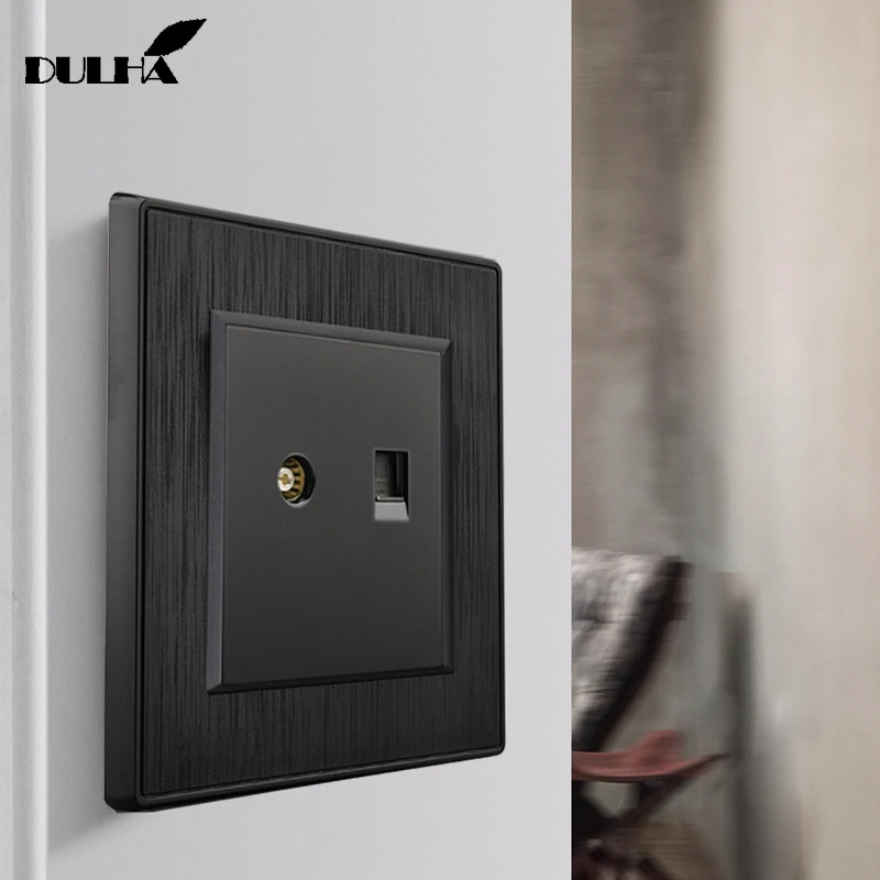 

Luxury Black Satin Computer & Television Wall Socket Electric RJ45 Data Internet Network Jack + TV Aerial Socket Coaxial Outlet