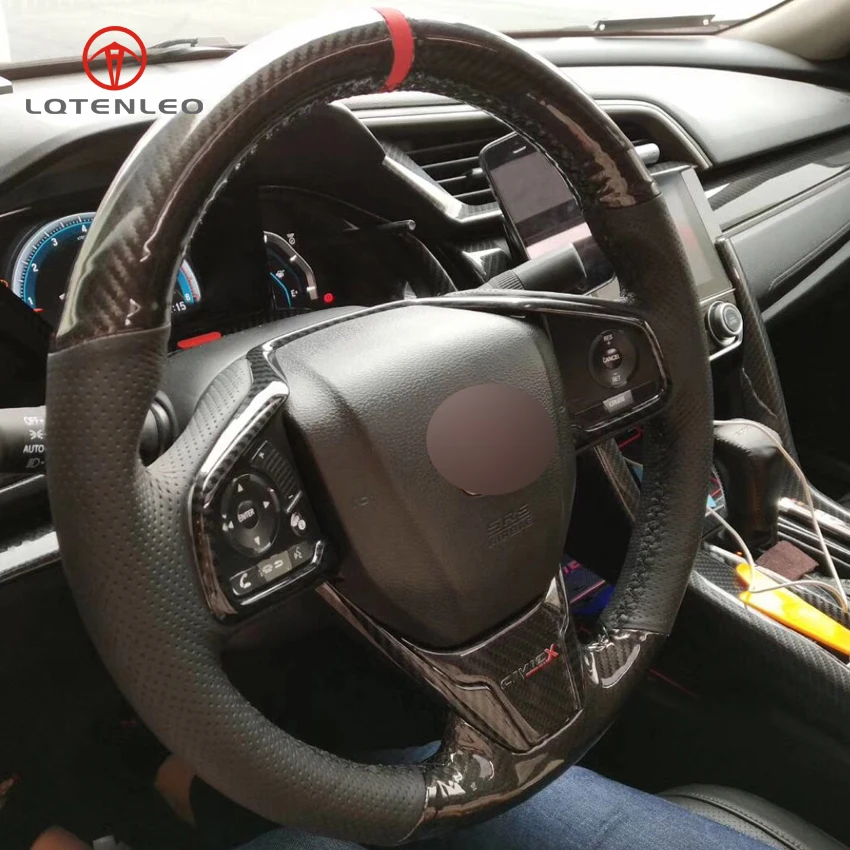 LQTENLEO кожаный чехол рулевого колеса автомобиля из углеродного волокна для Honda Civic