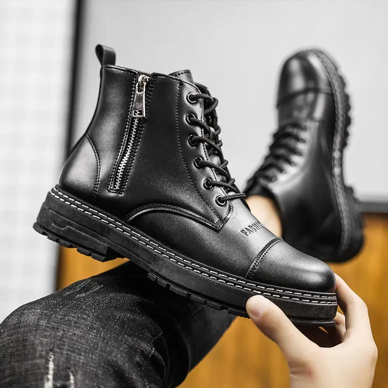 

2021 Winter New Boots Men's Leisure High Help Work Clothes Boots Men's High New Men's Shoes Trend Boots Men Black Shoe for Men