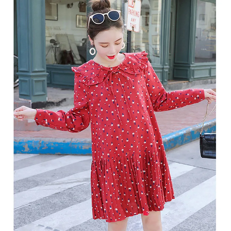 Приталенные платья с принтом для беременных женщин длинными рукавами и