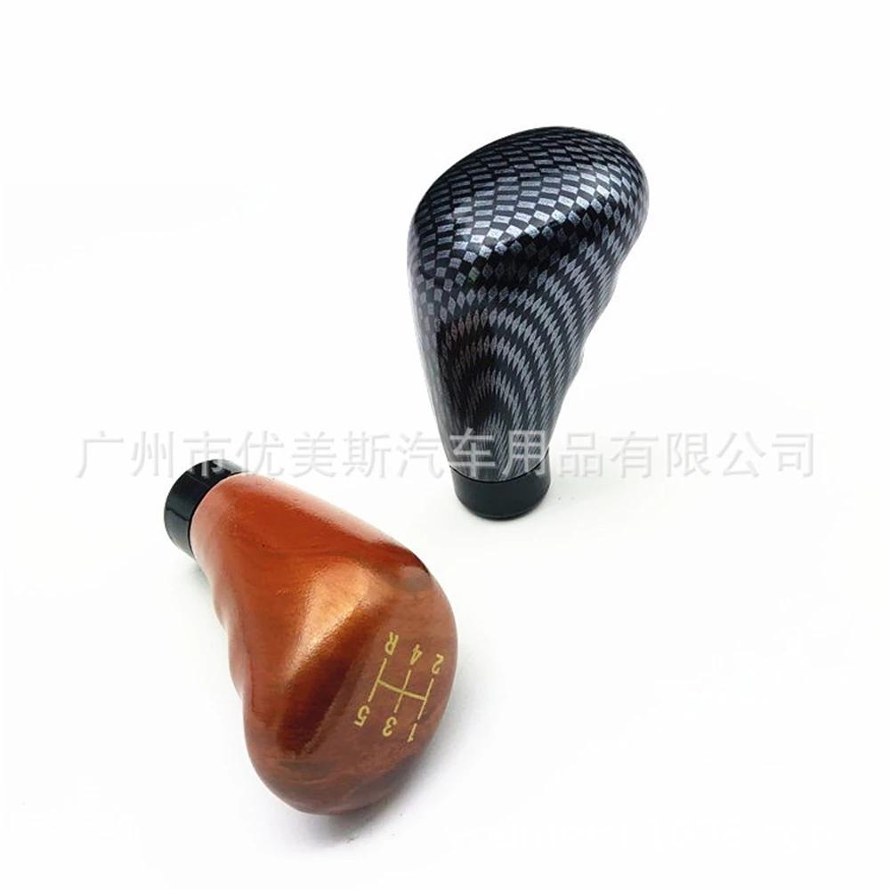 

5 Speed Car Black Carbon Fiber Gear Shift Knob Leather Lever Shifter Stick Manual Head Lever Knobs