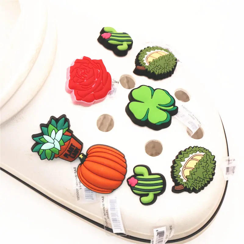 High imitation Pumpkin/Durian/Clover/Rose/Cactus PVC Shoe Charms Accessories Shoe Decoration for Croc jibz Kids Party X-mas Gift