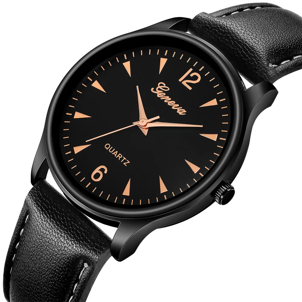 

Luxury Geneva Ultra Thin Men Watch Faux Leather Black Grown Watches Blue Ray Glass Quartz Analog Wristwatch Relogio Masculino