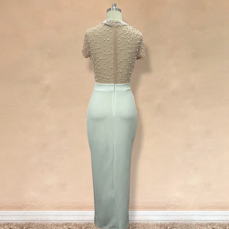 Элегантное женское вечернее платье макси зимнее Клубное облегающее с жемчужными