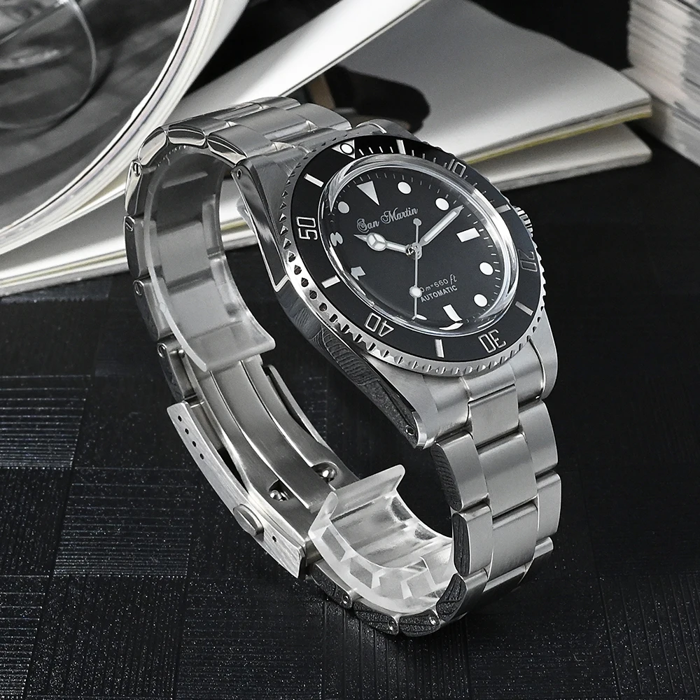 Мужские винтажные часы San Martin 39 мм Sub классические Роскошные сапфировые