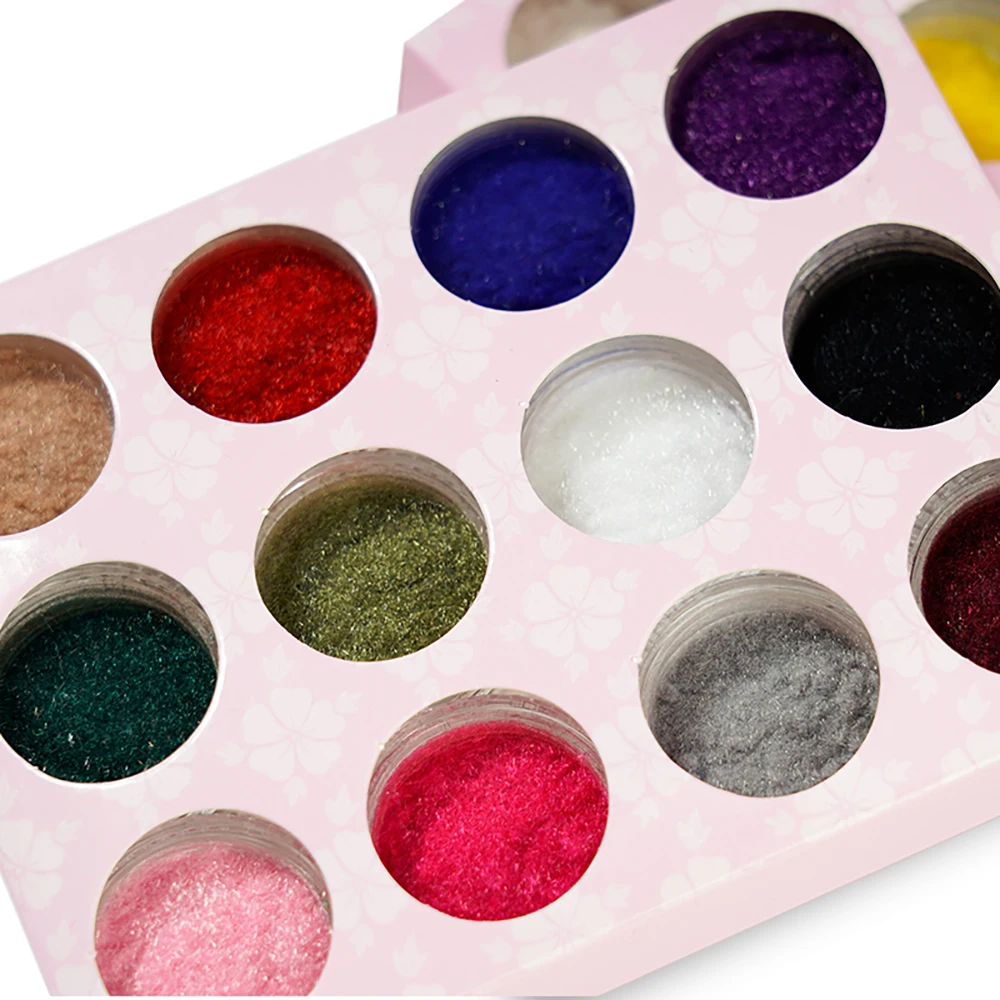 

12 Pcs/Box Candy Color Nail Polish Powder Flocking Velvet Sugar Powder Neon Pigment Glitter Dust DIY Nail Art Decoration