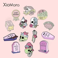 pink series enamel pins feminism skeleton rose skull brooches clothes lapel pin gothic badge jewelry gifts for woman wholesale