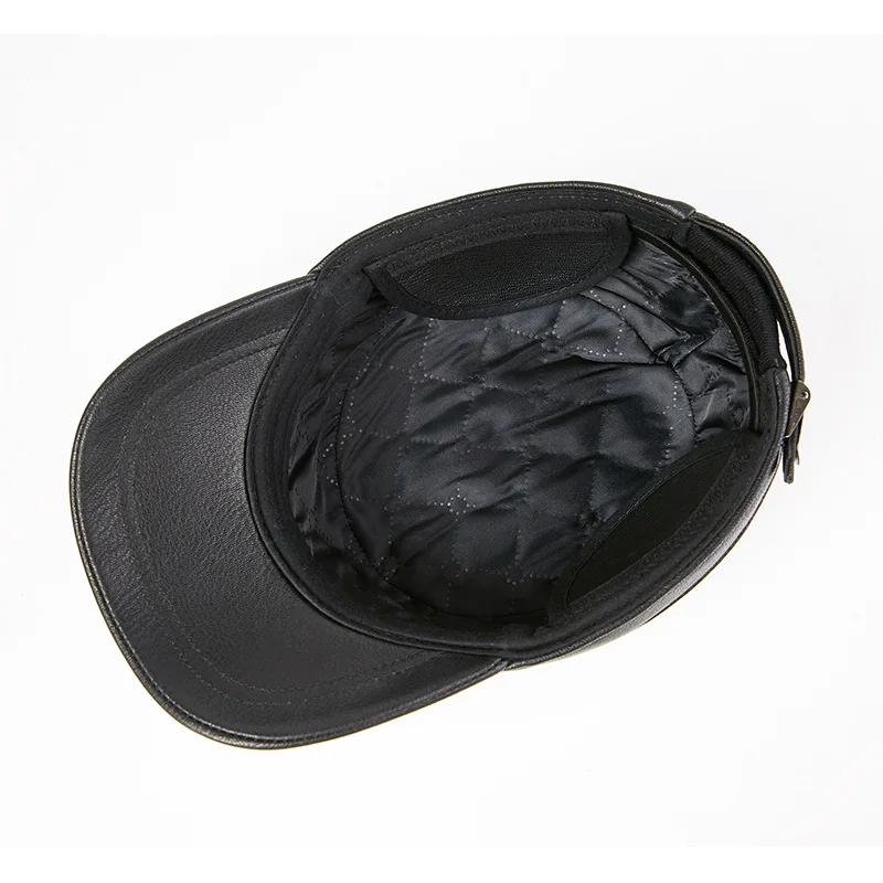 Men Army Military Hat Fashion Brands Cap Leather Old Men Hats Leather Cap Men's Flat Caps Genuine Leather Cap