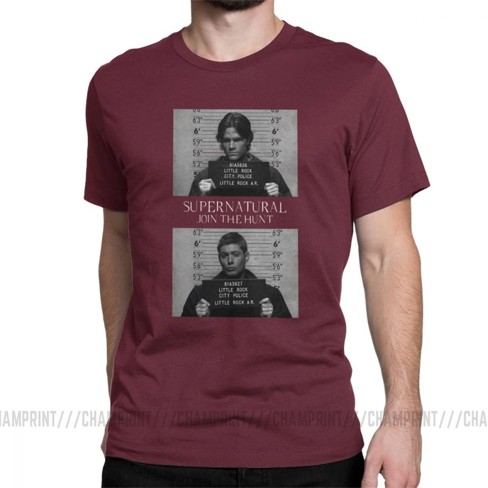Сверхъестественная футболка Mugshot's Spn Brothers Angel Футболка мужская размера плюс одежда сумасшедшая футболка с круглым вырезом очищенный хлопок - Цвет: Бургундия
