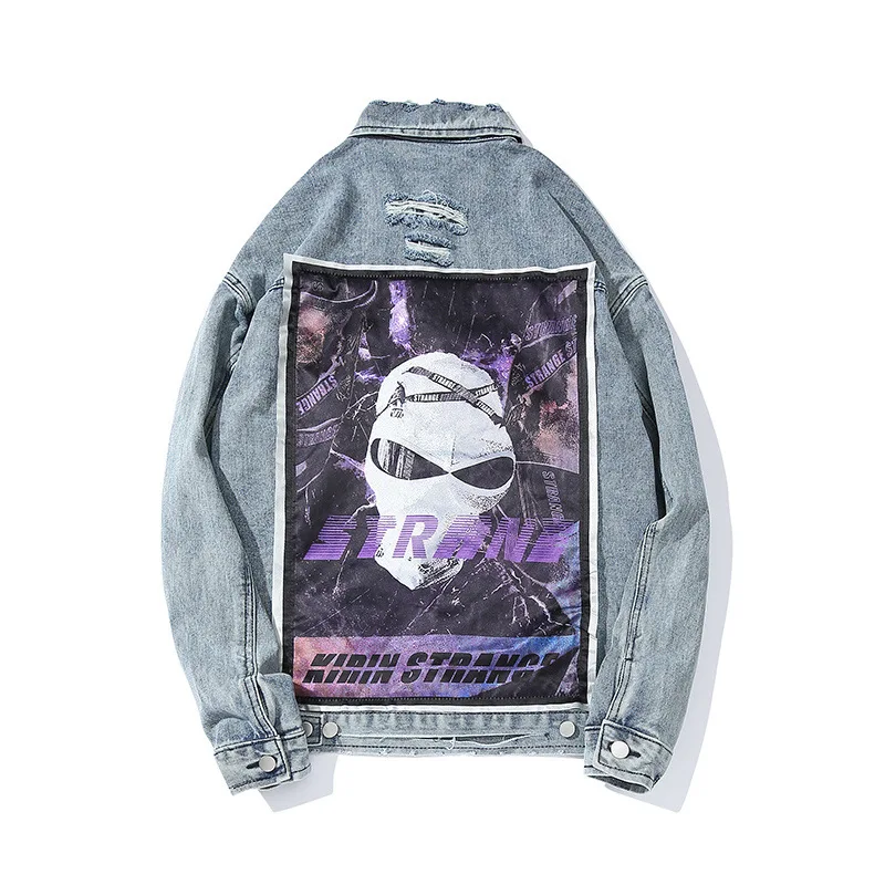 Мужская джинсовая куртка в стиле хип-хоп модная Осенняя уличная одежда синий и