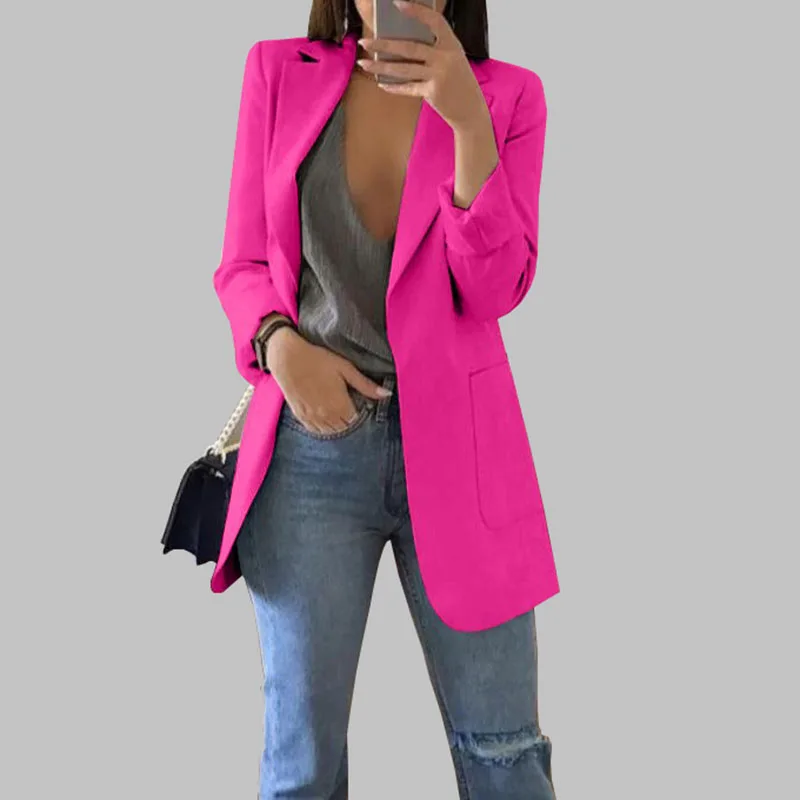 Женский костюм модный лацкан Тонкий кардиган женский средней длины Женское