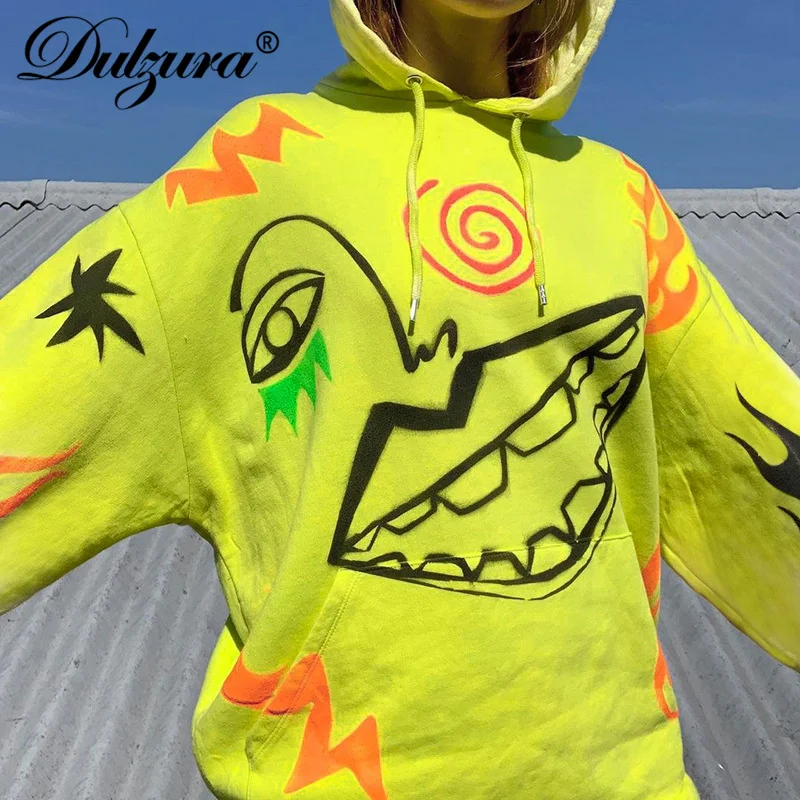 

Dulzura Colorful Graffiti Print Women Long Sleeve Pullover Hoodie Sweatshirt Loose Casual Oversized 2021 Autumn Winter Tops