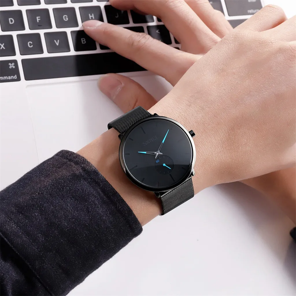 30M waterproof Mens Minimalist Ultra-Thin Analog Dress Stainless Steel Wrist Smart Watch High transparent glass SmartWatch | Электроника
