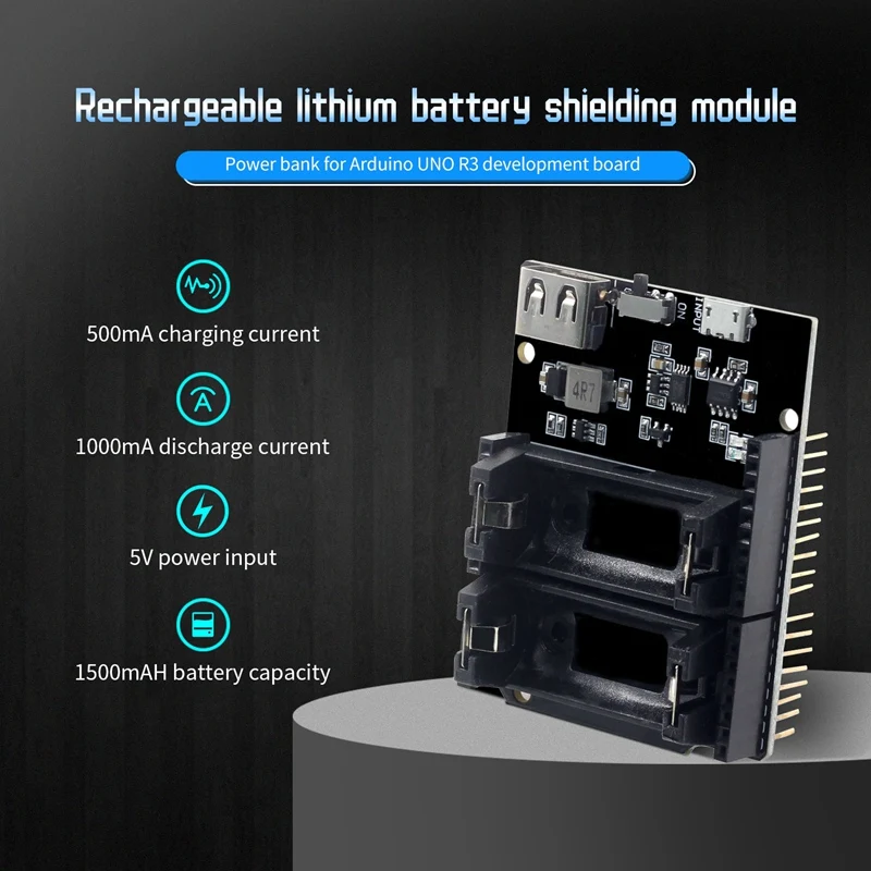 

ESP8266 ESP32 Power Supply Rechargeable Dual 16340 Lithium Battery Charger Shield Module Dual Output for Arduino UNO