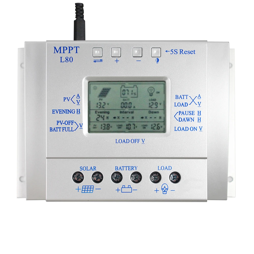 

CNH MPPT 80A Solar Charge Controller 12V 24V Regulador Solar 80A for Max 48V Input with Light and Timer Control USB 5VOutput