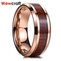 8mm rose gold nature wood inlay tungsten wedding ring for women men with beveled edges engagement bands rings