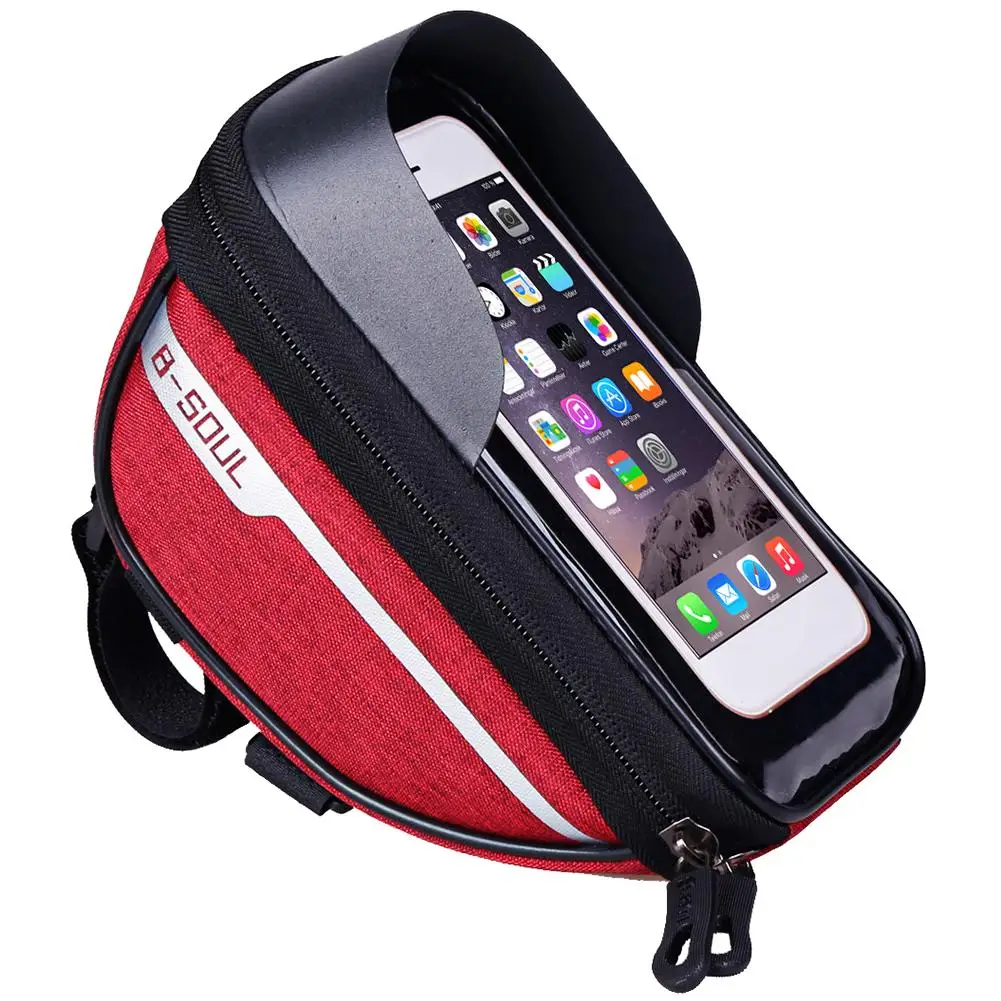 

Bike Front Frame Touch Screen Waterproof Phone Bag Top Tube Pannier (Red)