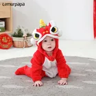 Рождественская детская одежда, комбинезон, комбинезон для младенцев, милые комбинезоны для новорожденных с китайским драконом, забавный детский костюм, мягкий теплый наряд, одежда для малышей