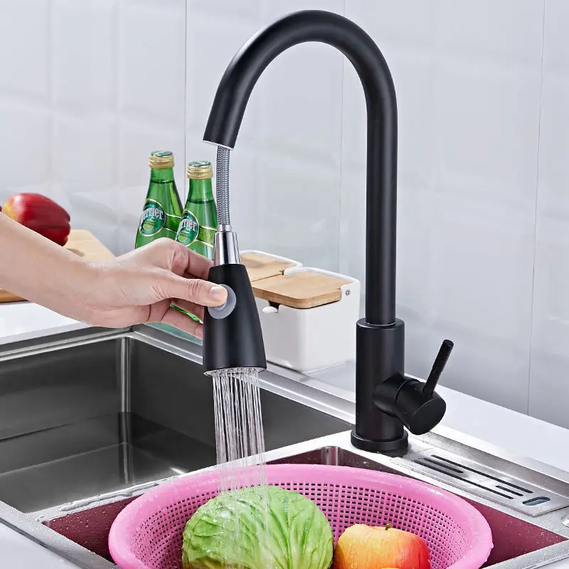 

Black Kitchen Faucet Deck Mounted Mixer Tap 360 Degree Rotation Stream Sprayer Nozzle Kitchen Sink Hot Cold Taps Accessories Hot