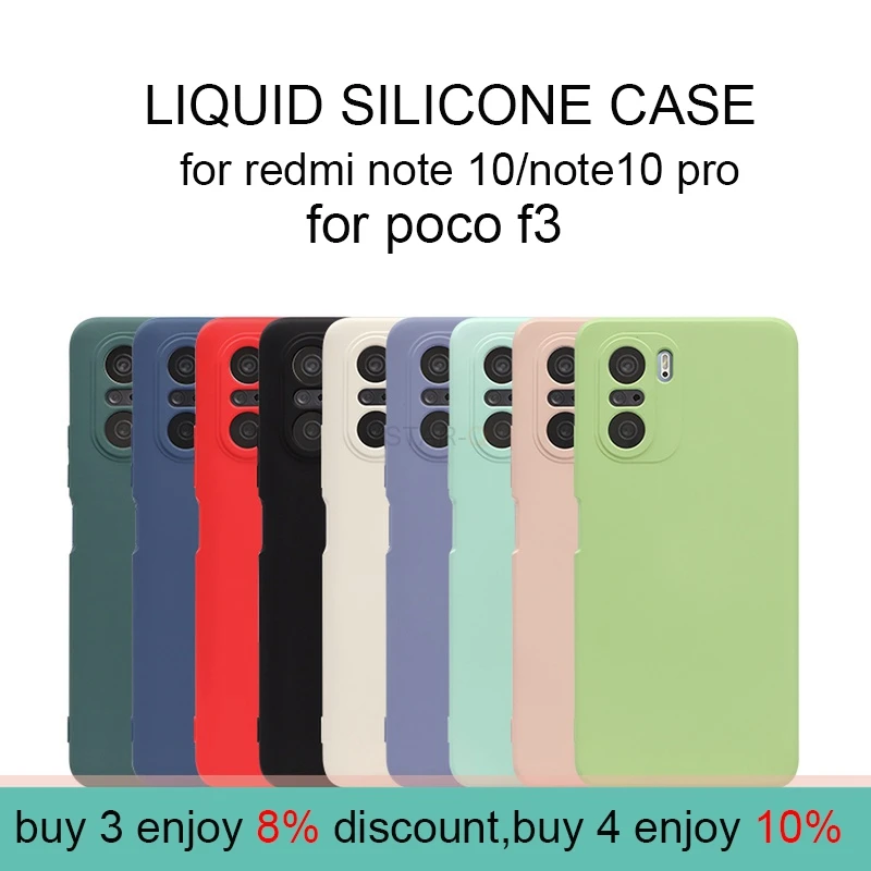 

New Liquid Silicone Phone Case For Xiaomi Poco F3 5g Redmi Note 10 Note10 pro 10s Original Simple Soft Back Cover