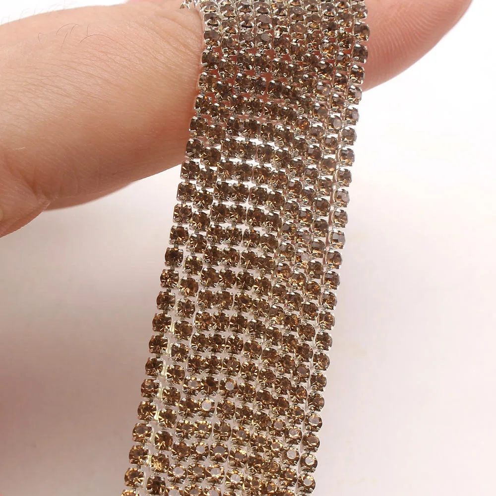 MHS.SUN 10 ярдов Серебряная основа для шитья стекло SS6 SS8 SS10 SS12 Lt Topaz Crystal Стразы цепочка