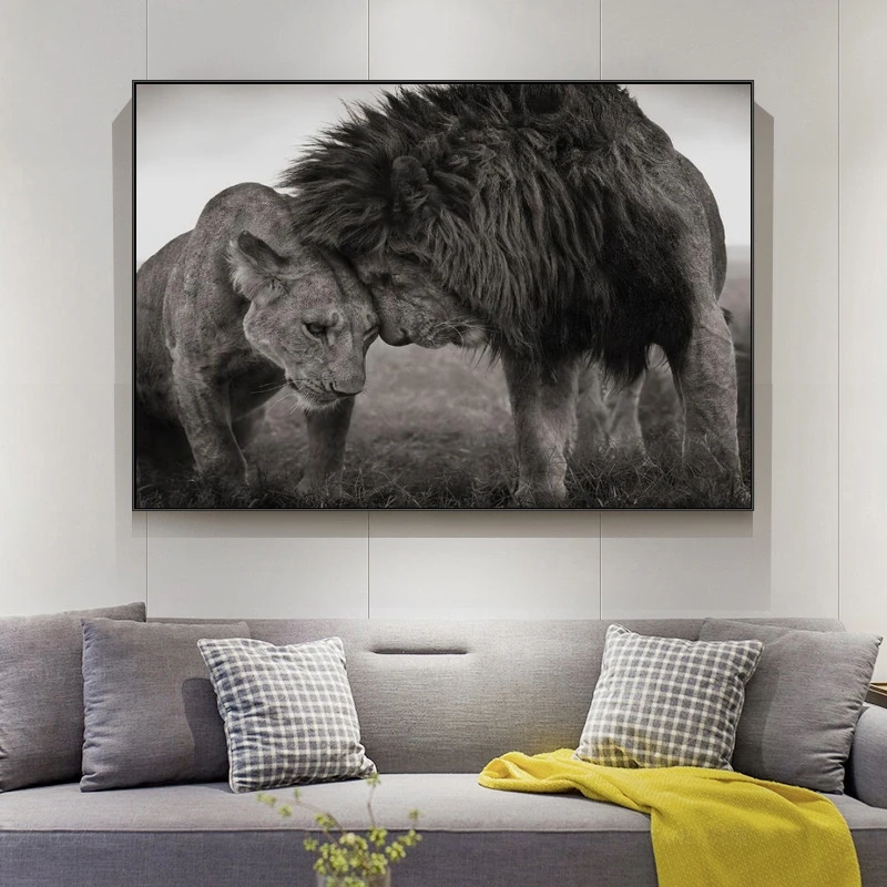 

Lions Head To Head Canvas Paintings On the Wall Art Posters And Prints African Wild Animals Cuadros Pictures for Home Decoration