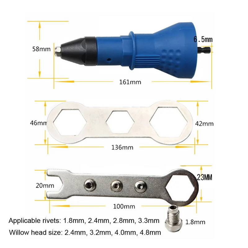 

7Pcs/Set Electric Riveter Nut Riveting Tool Cordless Riveting Drill Adaptor Insert Nut Tool with Wrench&Nuts 2.4- 4.8 mm