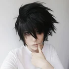 Парик мужской из аниме Death Note L Cos, термостойкие короткие черные волосы для косплея, для костюма, с шапочкой