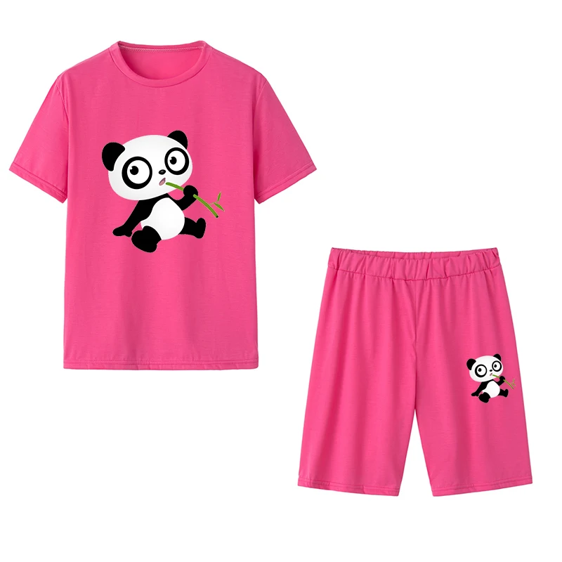 

2 Pieces Set Summer Women's O-Neck T-shirts+Shorts Animal Panda/Dog Printing Casual Fashion Slim Female Tracksuits S-3XL
