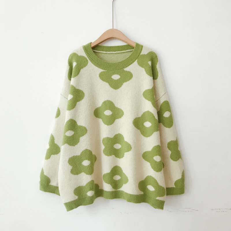 

Возможно, у женские вязаные свитера-пуловеры с длинным рукавом, синий, оранжевый, желтый, зеленый, цветочный узор, круглый вырез, свободные, О...