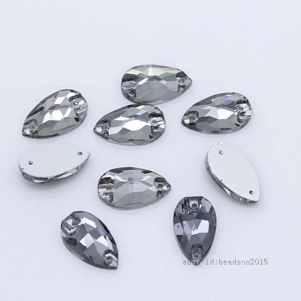 grey 28p 11x18 мм, цветные стразы в форме капли, кристаллы, стеклянные камни, Пришивные серебряные стразы с плоской задней частью, драгоценные камни, 2 отверстия, бусины на пуговицах для свадебного платья - Цвет: grey