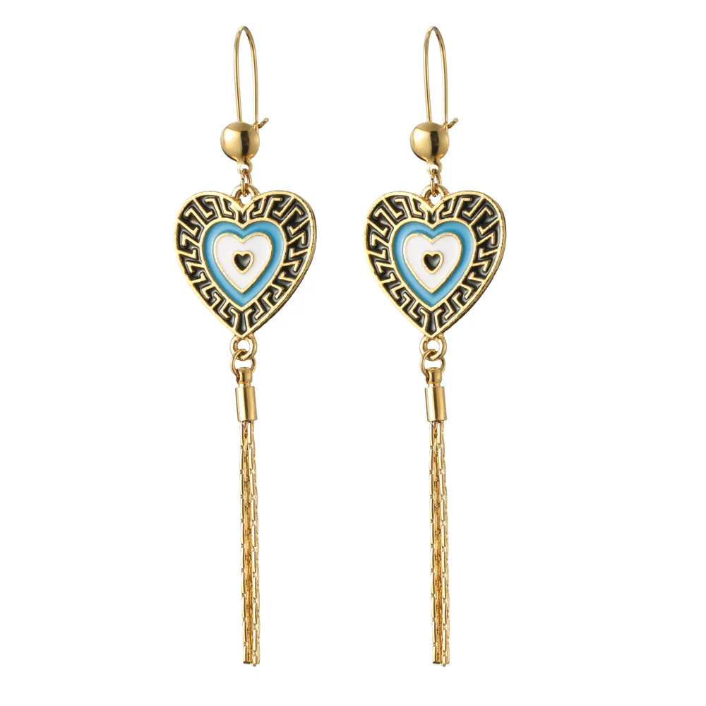 

WANGAIYAO Women's Earrings Devil's Eye Drops Nectarine Heart Earrings Ladies Long Tassel Pendant Earrings Gift