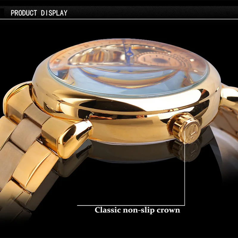 Мужские автоматические механические часы золотые полые дизайнерские стальные
