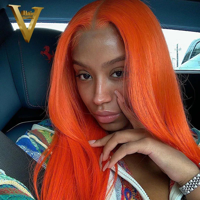 Парик с прямыми волосами оранжевого цвета бразильские волосы без повреждения
