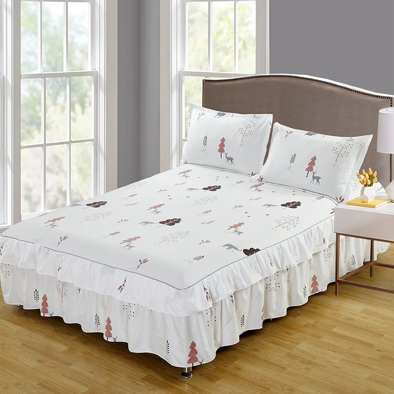 

Grey Geometric Prints Ruffle Bed Skirt Thicken Elastic Non-Slip Bedspreads Sheet Soft Mattress Cover No Free Pillowcase