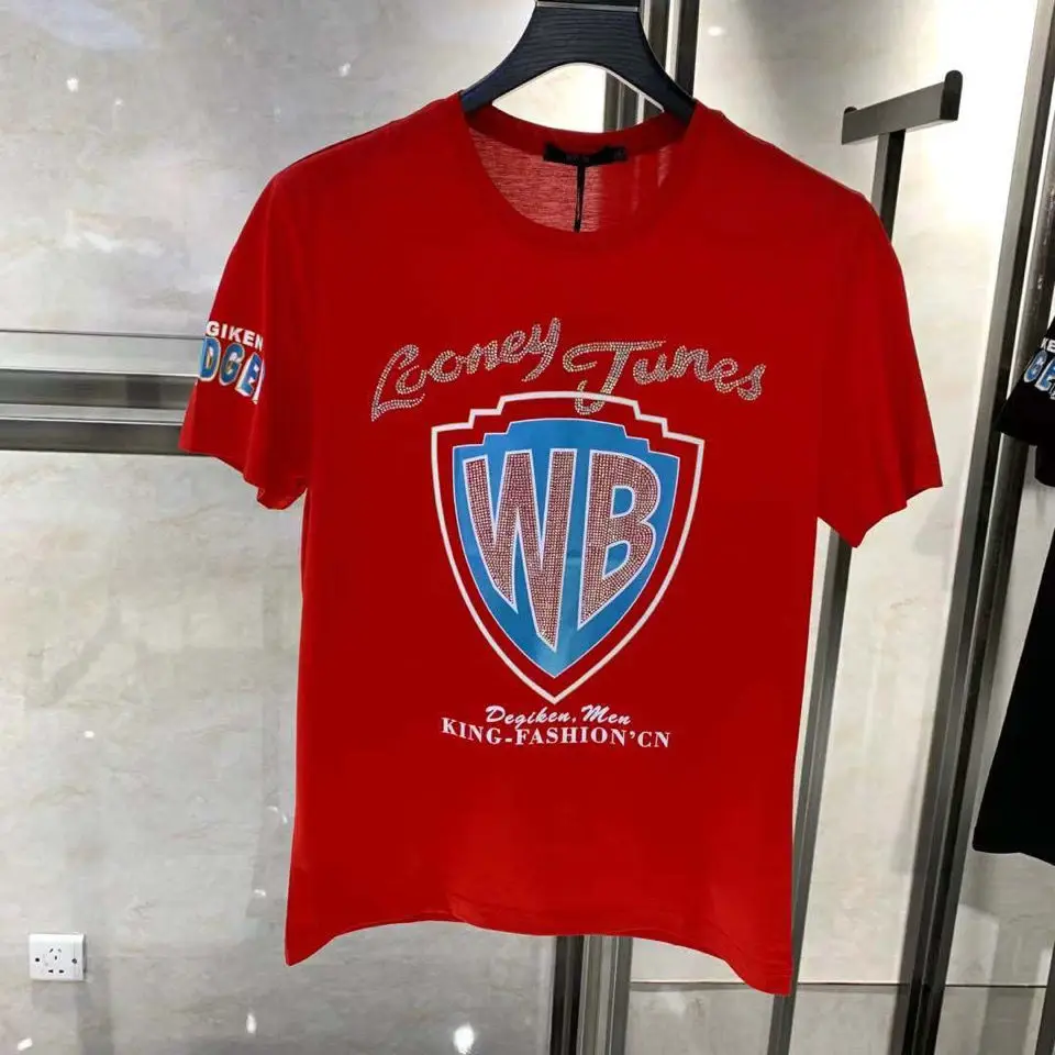 

Casual T-shirt Men's Letter Hot Drill Large Size Short Sleeve 2020 Summer High Quality Brand Cotton O-neck Tees Shirt