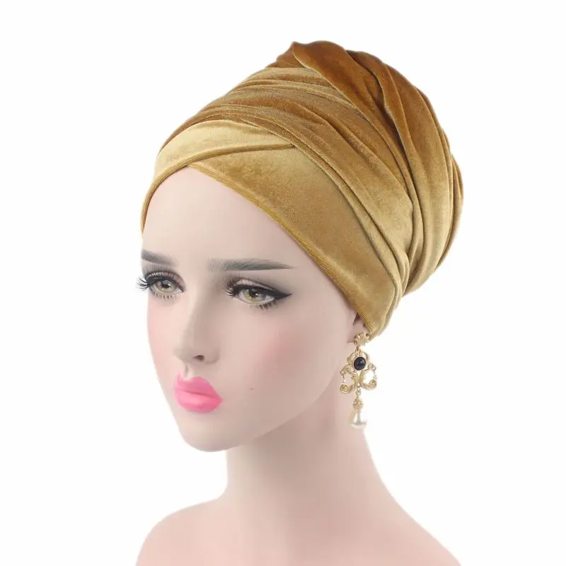

Velvet Turban Muslim Long Tail Cap Hat Woman Wrapped Head Scarf