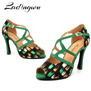 Женские туфли для латиноамериканских танцев Ladingwu, танцевальные туфли для девушек, профессиональные танцевальные туфли на Кубинском каблуке 10 см для сальсы
