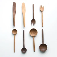 wood dinnerware set cutlery spoon fork buttler knife eco friendly table set black walnutcherry wood spoon and fork