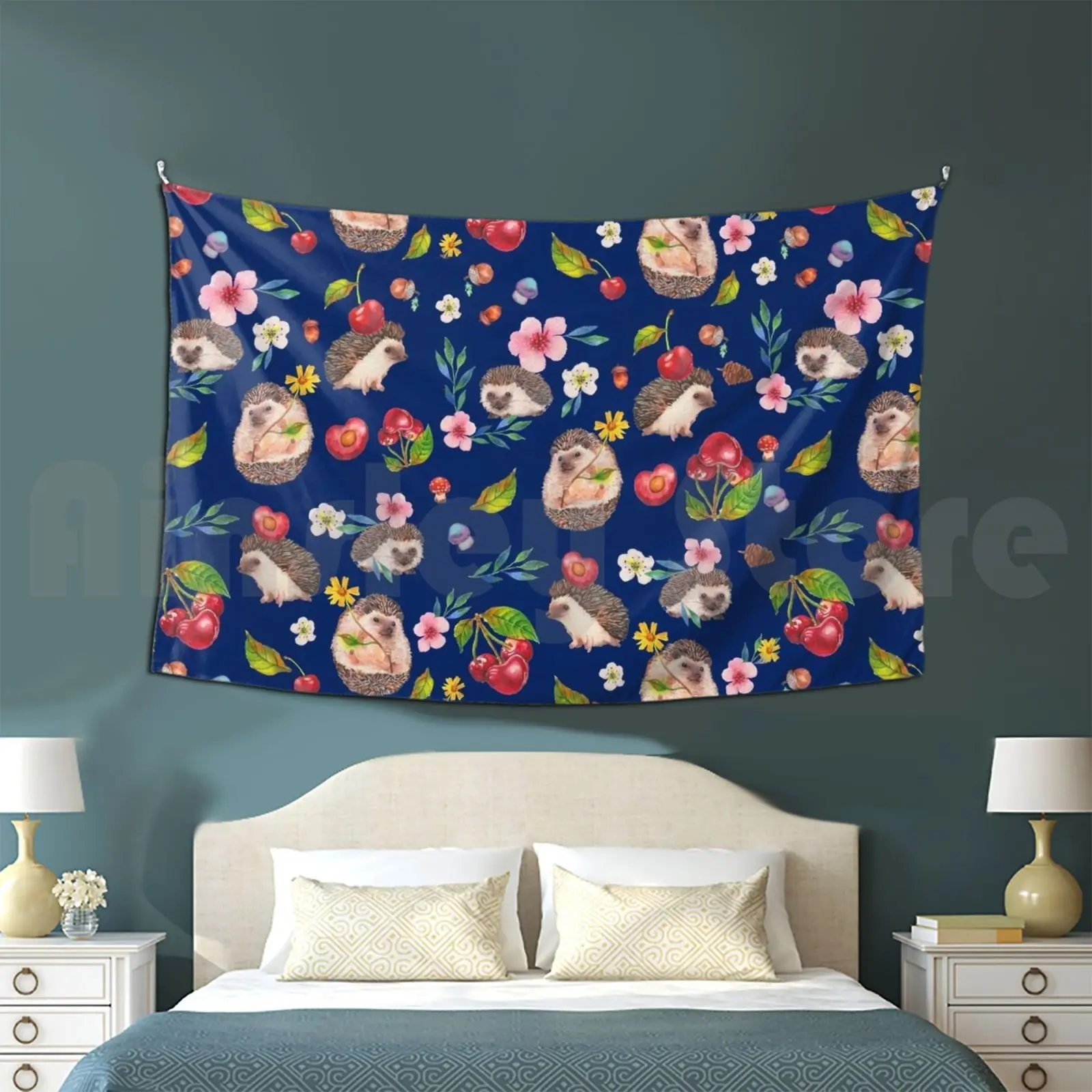 

Tapestry Hedgehog With Cherries 766 Hedgehog Watercolor Plant Forest Animal Autumn Background