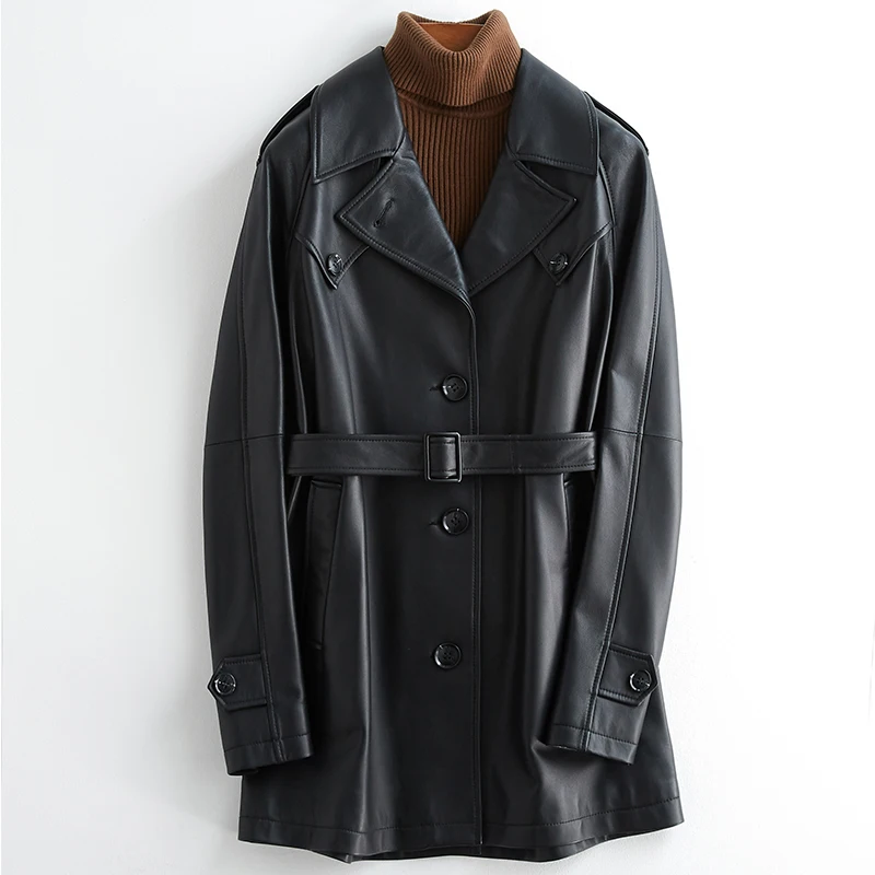 Lautaro Водонепроницаемый кожаный плащ для женщин с длинным рукавом реглан поясом