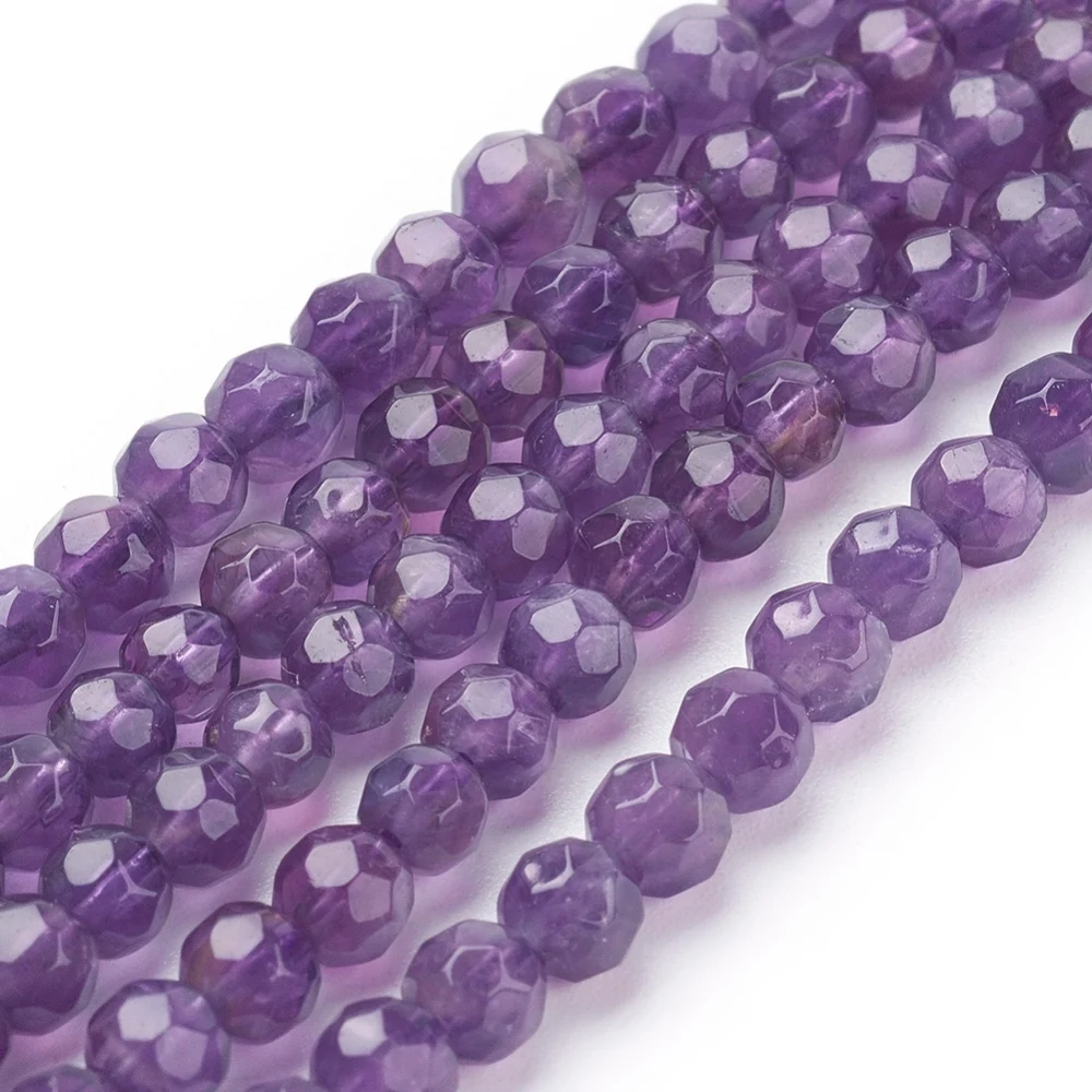 

47 PCS /strand Natural Amethyst Beads Strands Round Faceted Purple 4mm hole: 1mm 47pcs/strand 8 inch