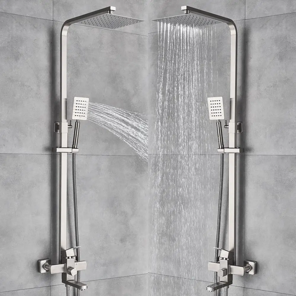 

brush nickle Stainless Steel Shower Faucet Wall Mounted Rainfall Shower Head With Hand Shower Bathtub Spout Shower Mixer Set