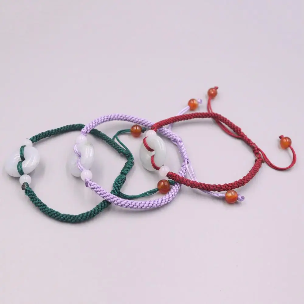 

Real Jade Weave Bracelet For Women Female Lucky Circle Round Jade Rope Weave Luck Bracelet 16cmL