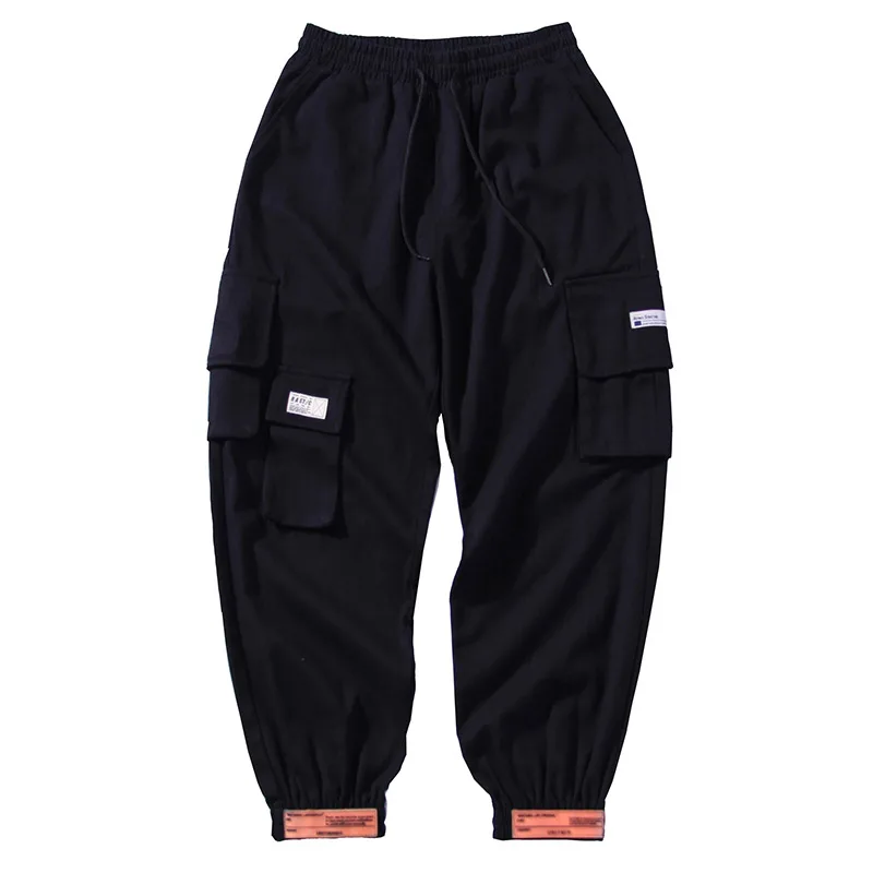 Black Aolamegs спортивные штаны, одноцветные Мужские штаны, эластичная талия, Harajuku, много карманов, Карго, мешковатые штаны-шаровары, высокая уличная одежда - Цвет: Black