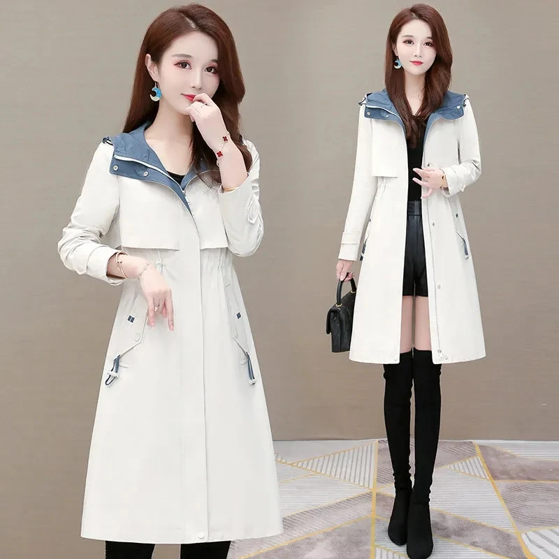 

New Arrival Women Long Hooded Windbreakers Spring Autumn Casual Plus size Trench Coat Fashion Slim Wild Overcoat Pocket Zipper
